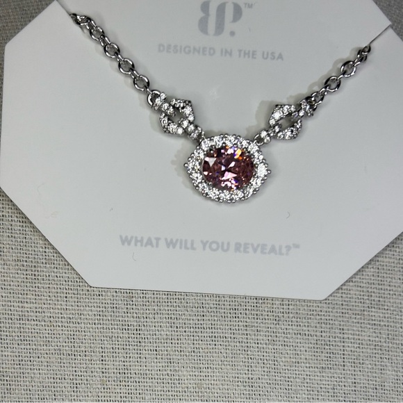 Bomb Party Pink Rose Quartz Necklace on Rhodium New NK86572 - Picture 5 of 7